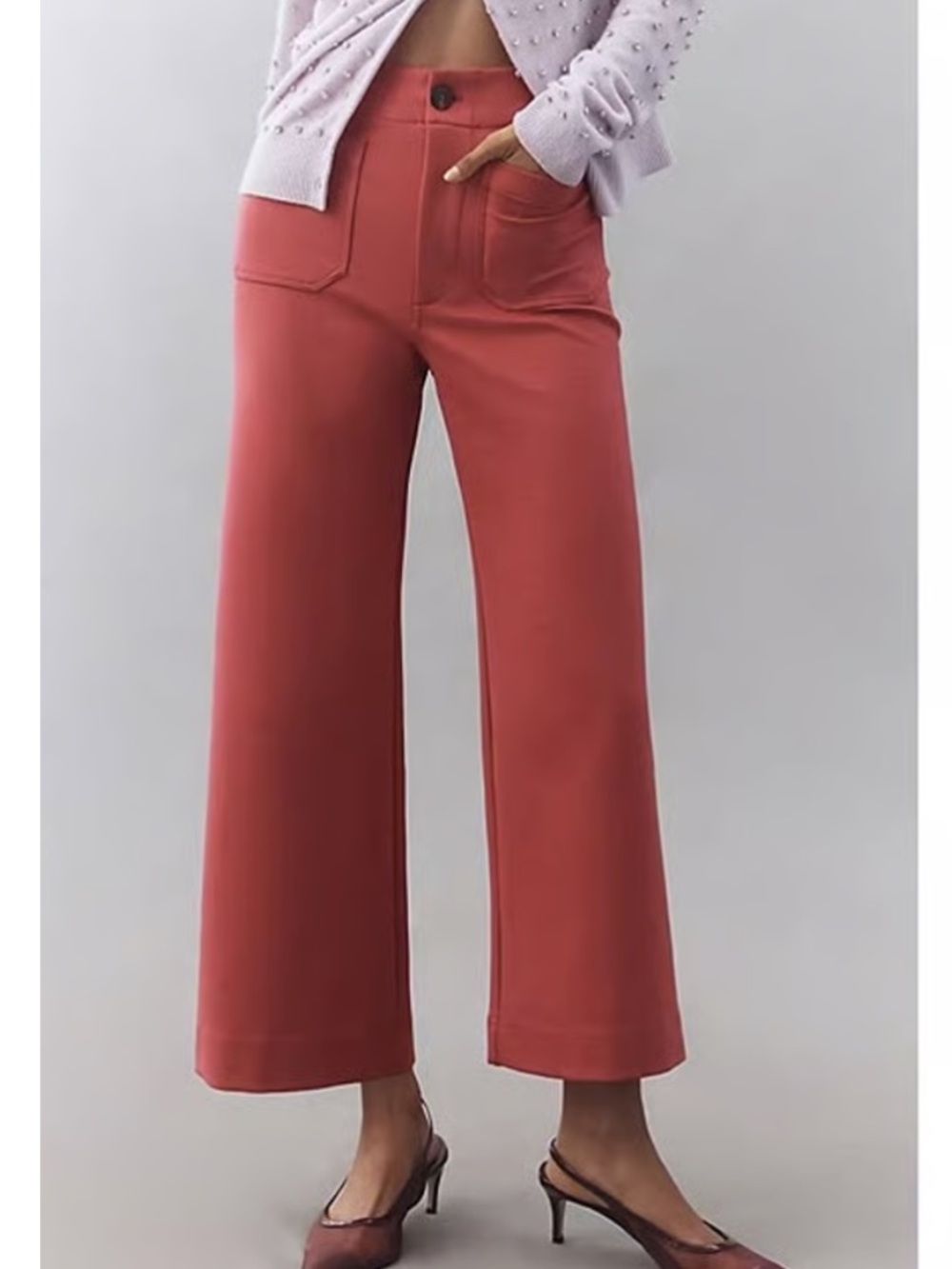 Anthropologie Colette Pants Maeve Cropped Wide Leg High Rise Knit New Rose Pink